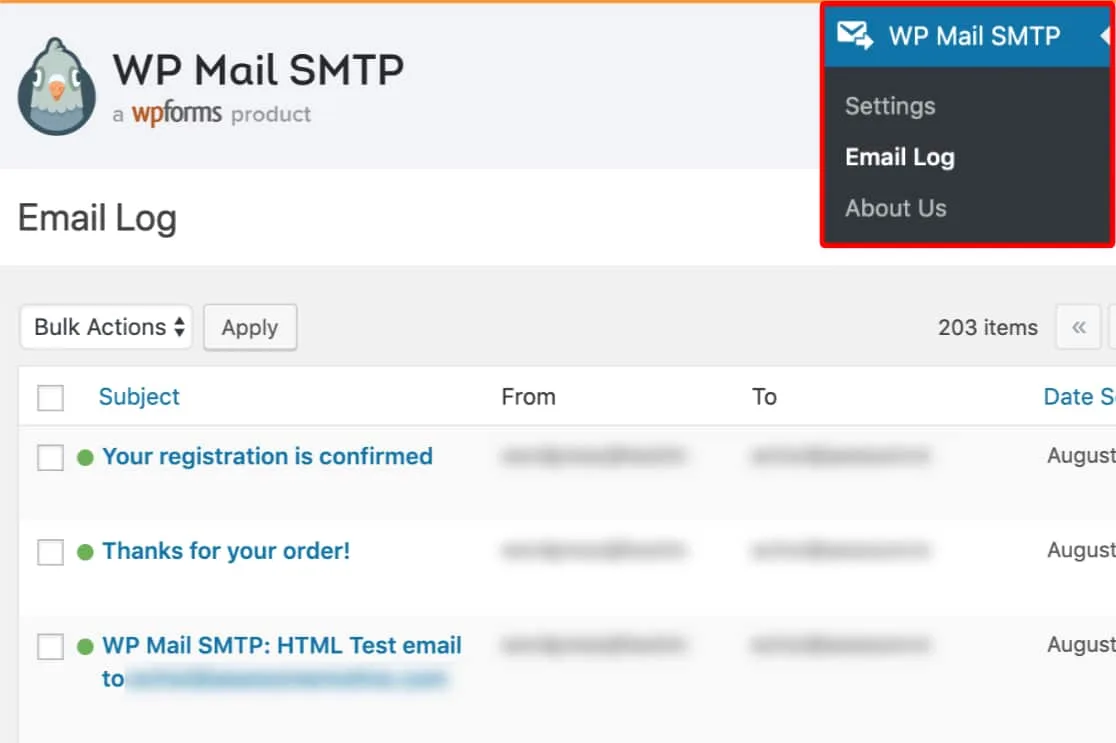View WordPress Email Logs View WordPress Email Logs