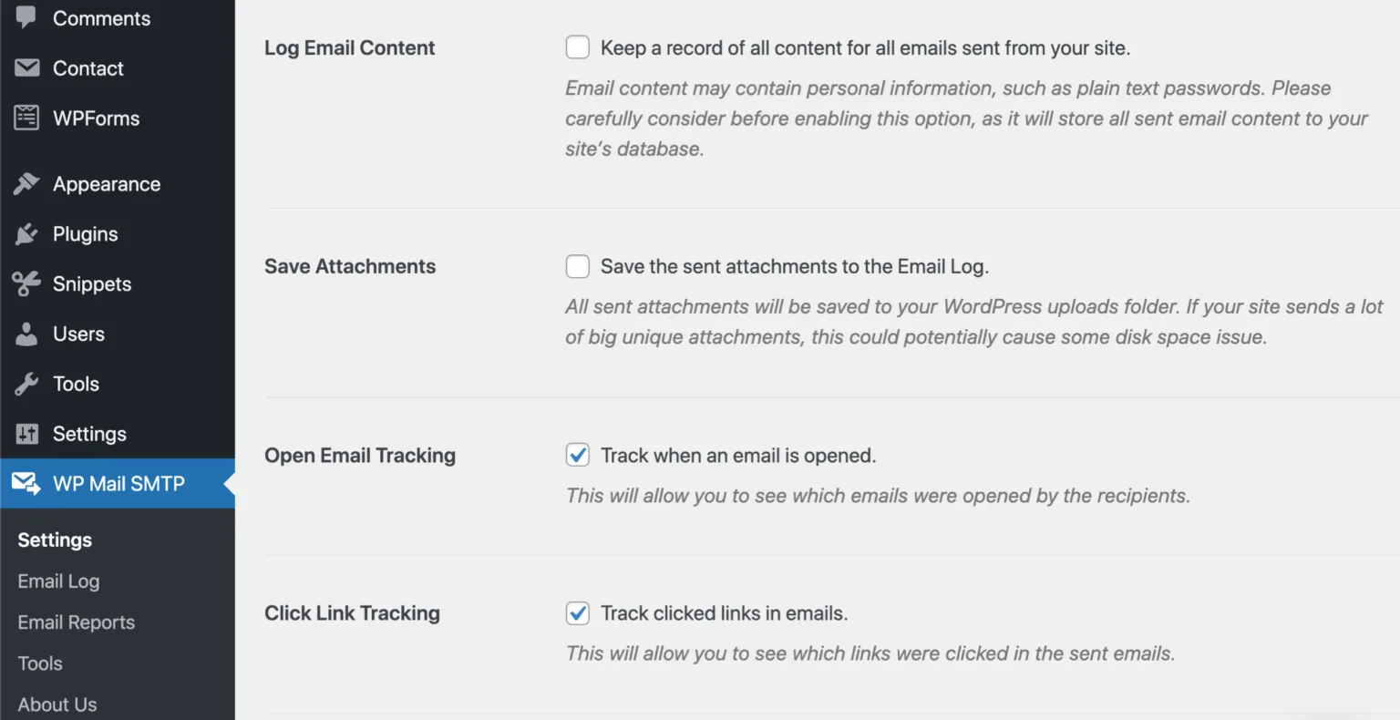WPSMTP Email Logging