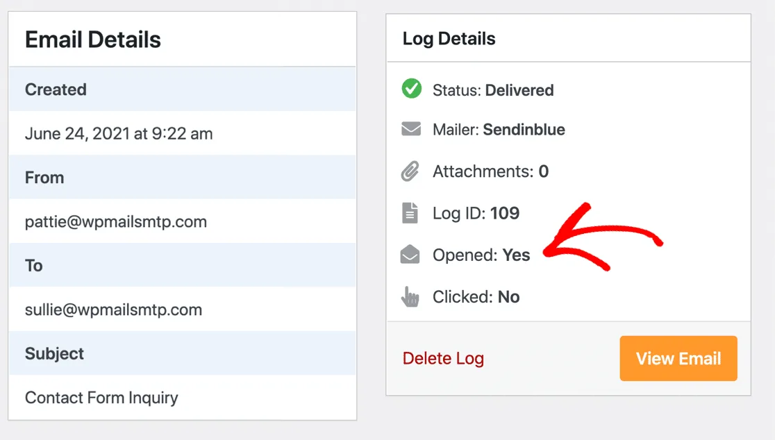 open click wordpress email log