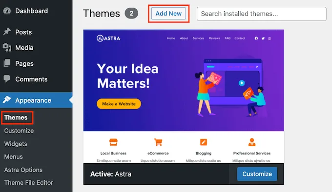 appearance in wordpress