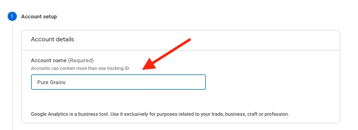 GA4 enter account name