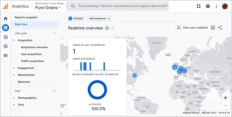 GA4 real time overview