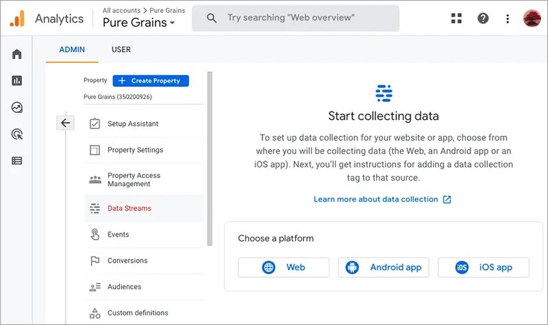 Choose Data stream in GA4