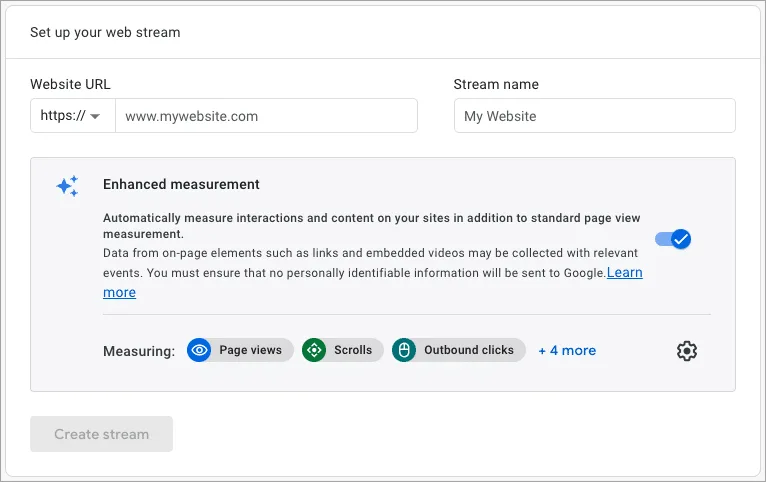 Set up Web Stream in GA4