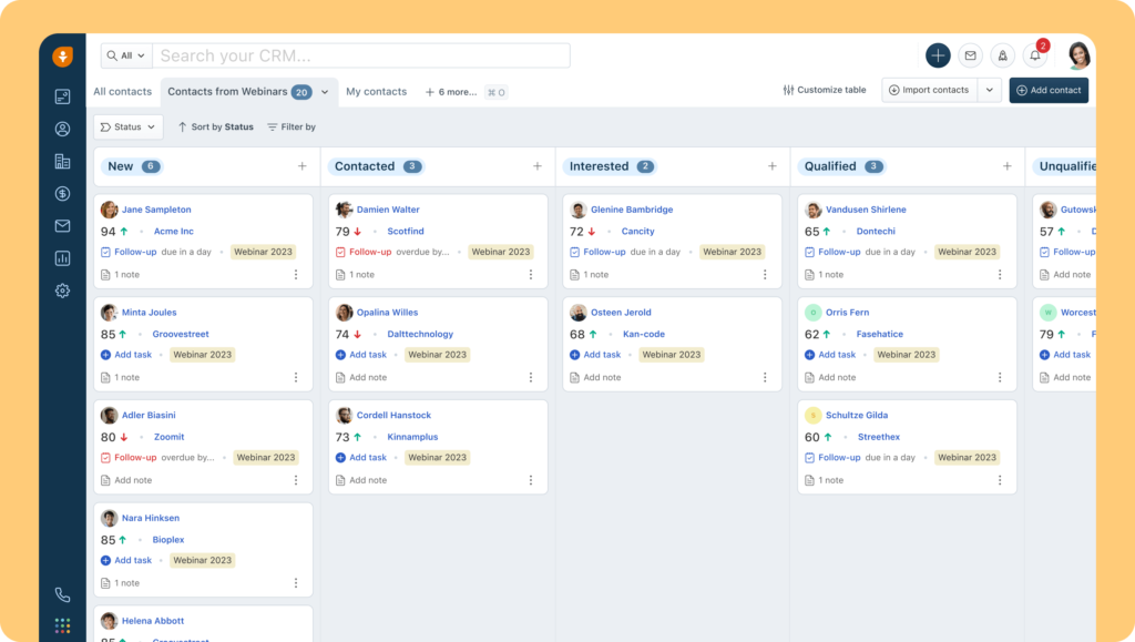 Freshworks CRM visual sales pipeline with Freddy AI lead scoring