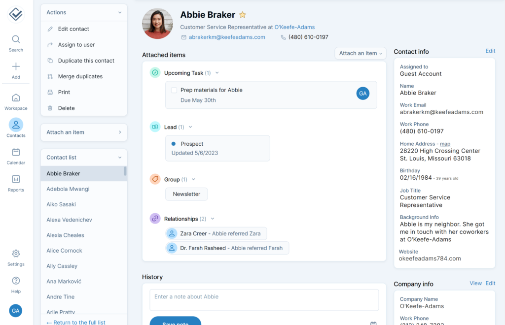 Less Annoying CRM single-screen contact and task view