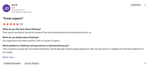 mailtrap customer review