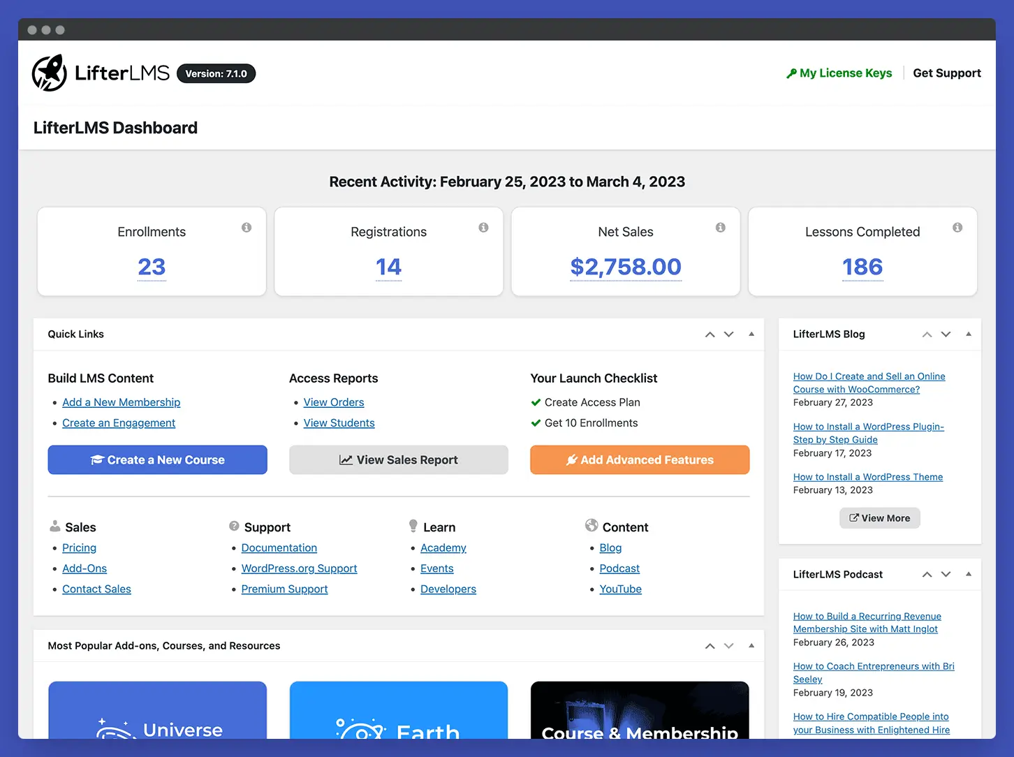 lifterlms dashboard